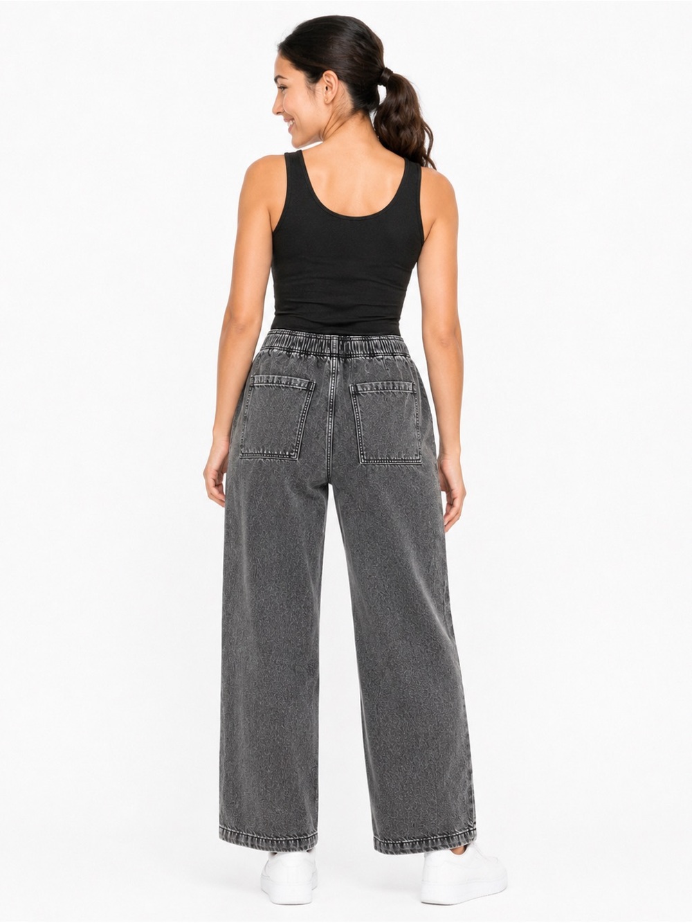 Wide Leg High-Rise Washed Black Jeans for Women - Picture 3 of 5